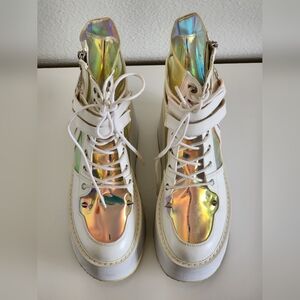 NEW Demonia White Holo Platform Confetti Boots